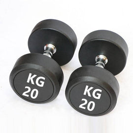 20KGx2 Rubber Round Dumbbells Black (EZ037-8x2) Thick Handle 33mm - www.ezyliving.co.nz