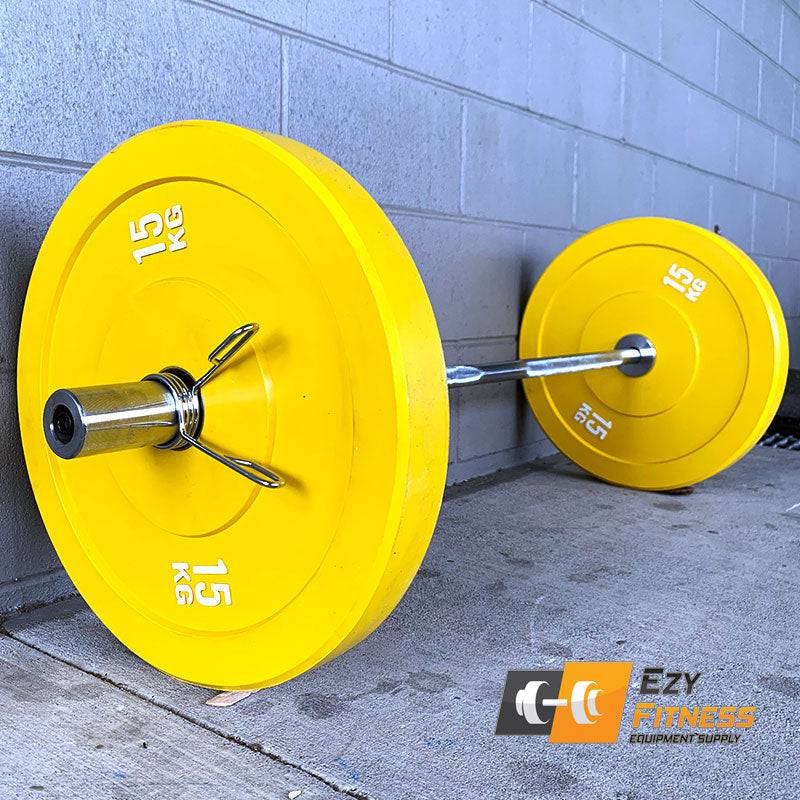 100KG Color Bumper Combo: 80KG Bumper Plates+2.2m 7ft Olympic Bar 20KG D:445mm - www.ezyliving.co.nz