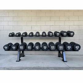 275KG Round Black Rubber Dumbbells with Dumbbell Rack (EZ037C275KG) Thick Handle 10 Pairs - www.ezyliving.co.nz