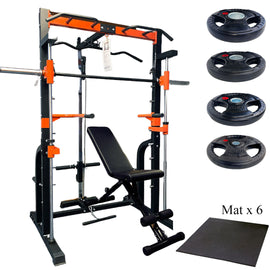 Smith Machine + Adjustable Bench + 60KG Plates+6Mats - www.ezyliving.co.nz