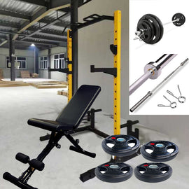 Squat Rack+Bench+Barbell+30kg plates - www.ezyliving.co.nz