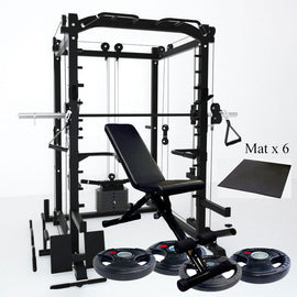 Smith Machine Full Cage + Quick Adjustable Bench + Barbell Plats 80KG - www.ezyliving.co.nz