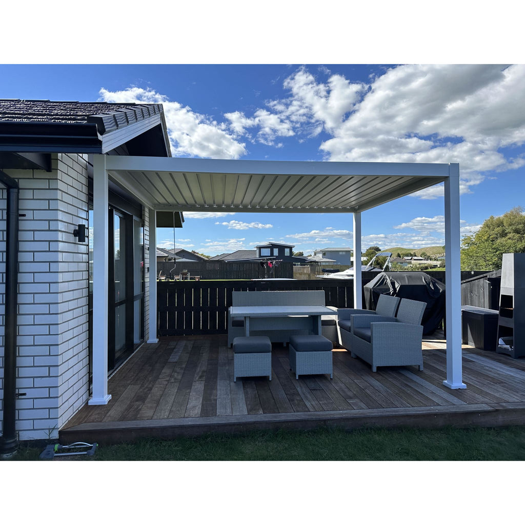 Louvred Pergola 3x3m White Colour - www.ezyliving.co.nz