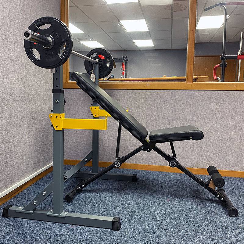 Foldable Bench + Squat Rack + 2.2m Bar + 50kg Plates (10KGx2, 15kgx2) - www.ezyliving.co.nz