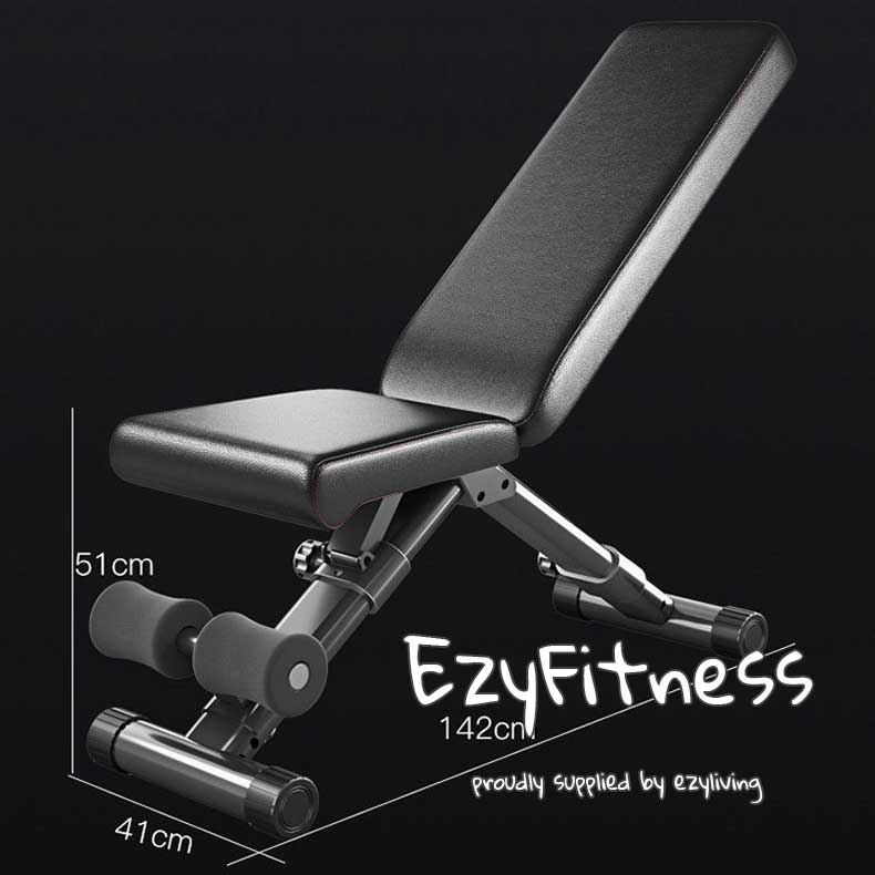 Foldable Bench + Squat Rack + 2.2m Bar + 50kg Plates (10KGx2, 15kgx2) - www.ezyliving.co.nz