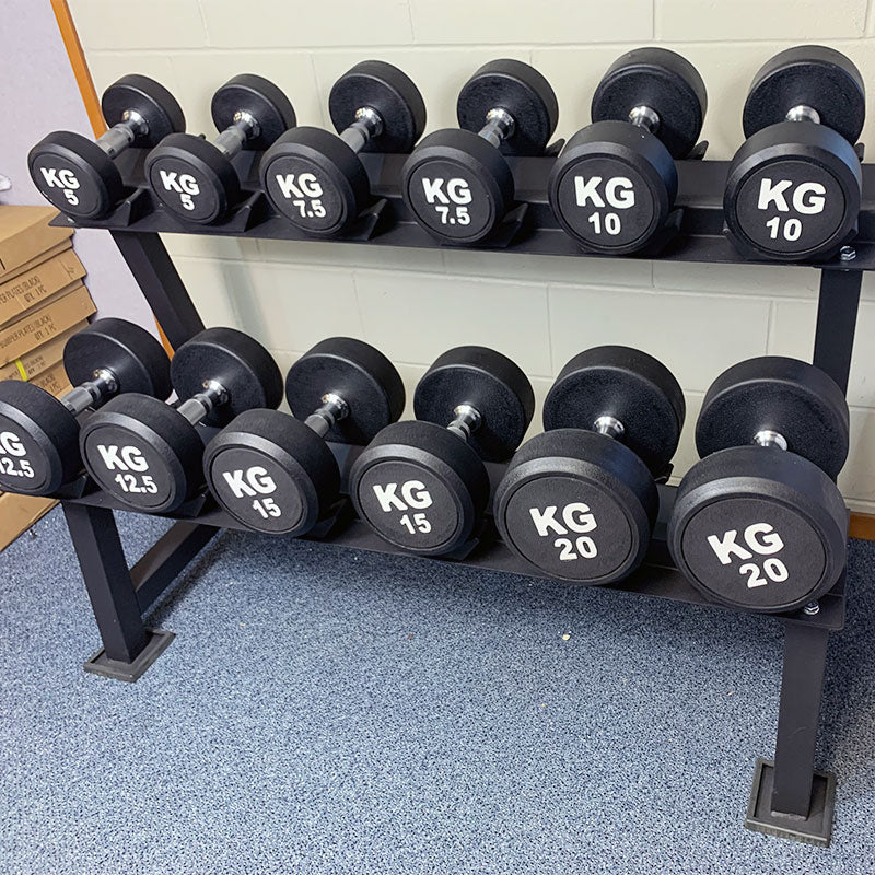 195KG Round Black Rubber Dumbbells+Solid Dumbbell Rack (EZ037C195KG-122) - www.ezyliving.co.nz