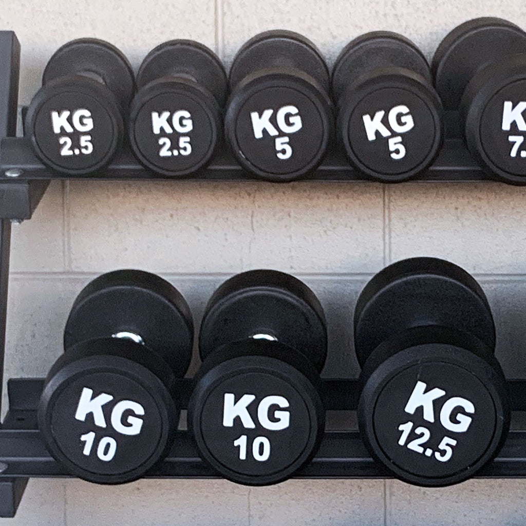 105KG Round Black Rubber Dumbbells+Dumbbell Rack (Thick Handle 33mm 6 Pairs High Quality) - www.ezyliving.co.nz