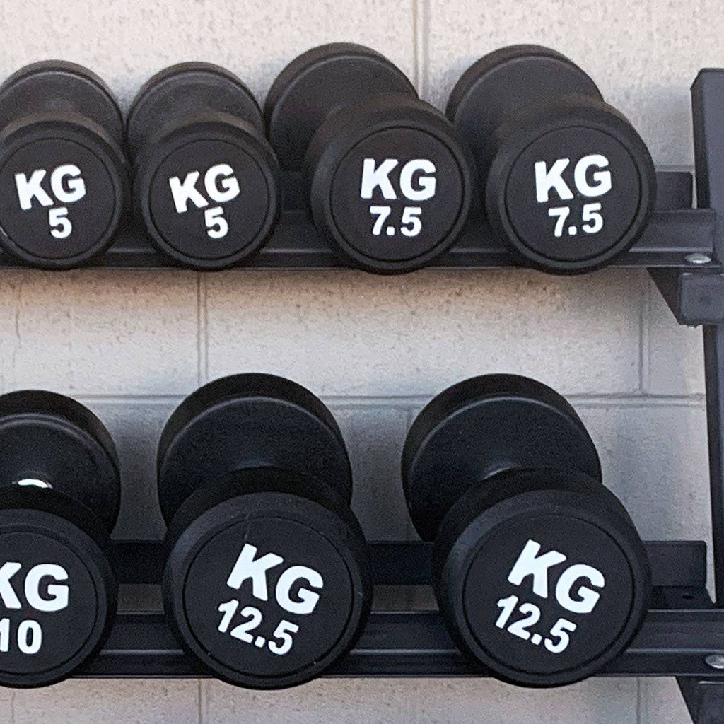 180KG Round Black Rubber Dumbbells+3-Tire Rack (EZ037C180KG-047) Thick Handle 33mm 8 Pairs - www.ezyliving.co.nz