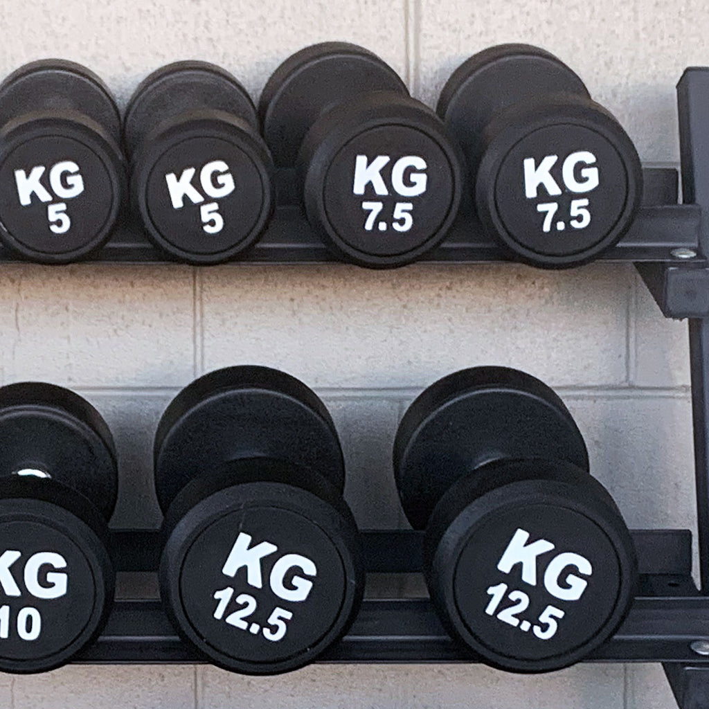 105KG Round Black Rubber Dumbbells+Dumbbell Rack (Thick Handle 33mm 6 Pairs High Quality) - www.ezyliving.co.nz