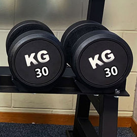 30KGx2 Rubber Round Dumbbells Black (EZ037-12x2) Thick Handle 33mm - www.ezyliving.co.nz