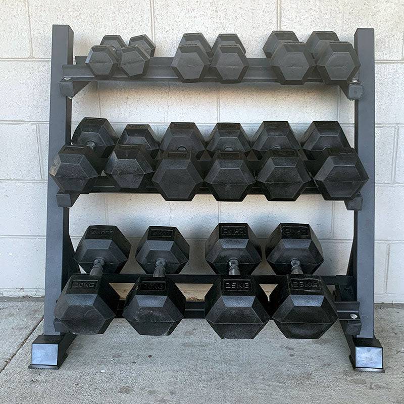 180KG Hex Dumbbells Combo with 3-Tires Rack (8 Pairs 2.5KG-20KG) Brand New - www.ezyliving.co.nz