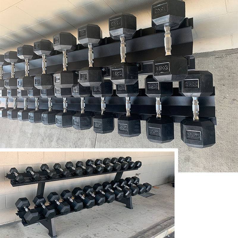 1550KG Hex Dumbbells Black Rubber (24 Pairs 2.5KG-70KG) with Solid Frame Rack - www.ezyliving.co.nz