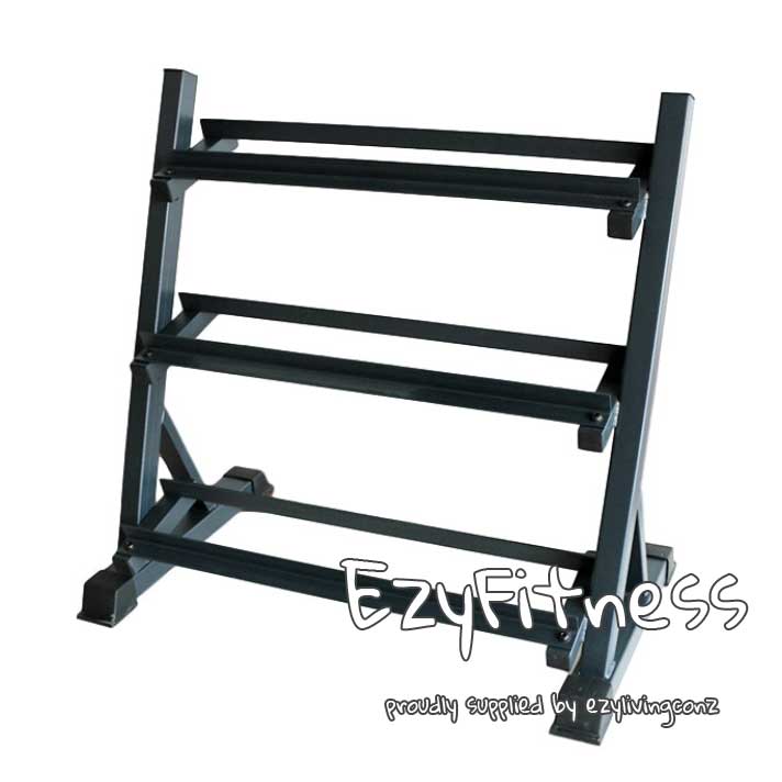 225KG Round Black Rubber Dumbbells+3-Tire Rack (EZ037C225KG-047) Thick Handle 33mm 6 pairs - www.ezyliving.co.nz