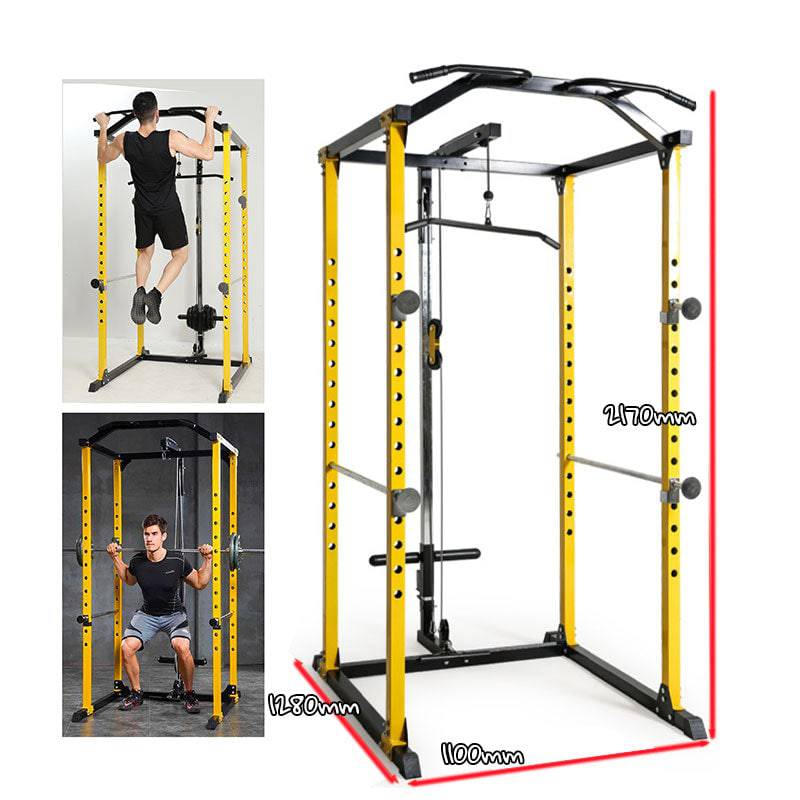 Power Cage with Lat Bar+Flat Bench+50KG Weights Plates+2.2m Barbell Bar 16KG - www.ezyliving.co.nz