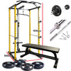 Power Cage with Lat Bar+Flat Bench+50KG Weights Plates+2.2m Barbell Bar 16KG - www.ezyliving.co.nz