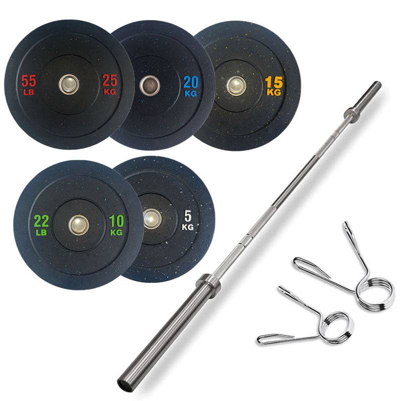 100KG Bumper Combo: 80KG Bumper Plates + 2.2m Bar 700lbs Olympic 50mm - www.ezyliving.co.nz