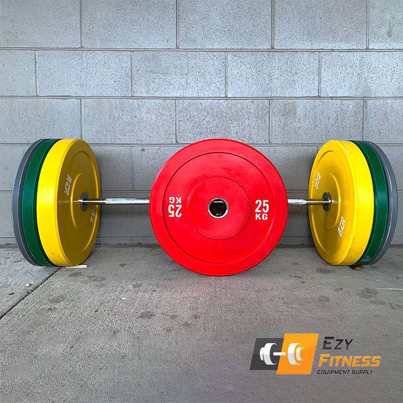 100KG Color Bumper Combo: 80KG Bumper Plates+2.2m 7ft Olympic Bar 20KG D:445mm - www.ezyliving.co.nz