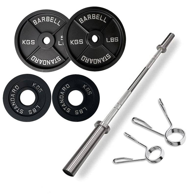 39KG COMBO: 1.5m Olympic Bar 50mm + 30KG Cast Iron Plates (5KGx2,10KGx2) - www.ezyliving.co.nz