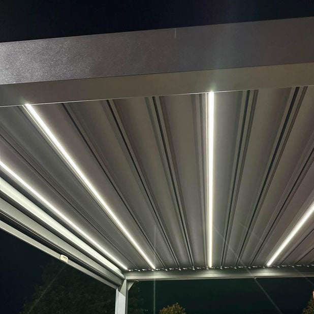 Motorised Louvred LED Pergola 3x4m with 3 Zipped Blinds Set - www.ezyliving.co.nz