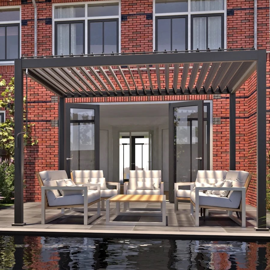 Louvred Pergola 3x3m Charcoal Colour - www.ezyliving.co.nz