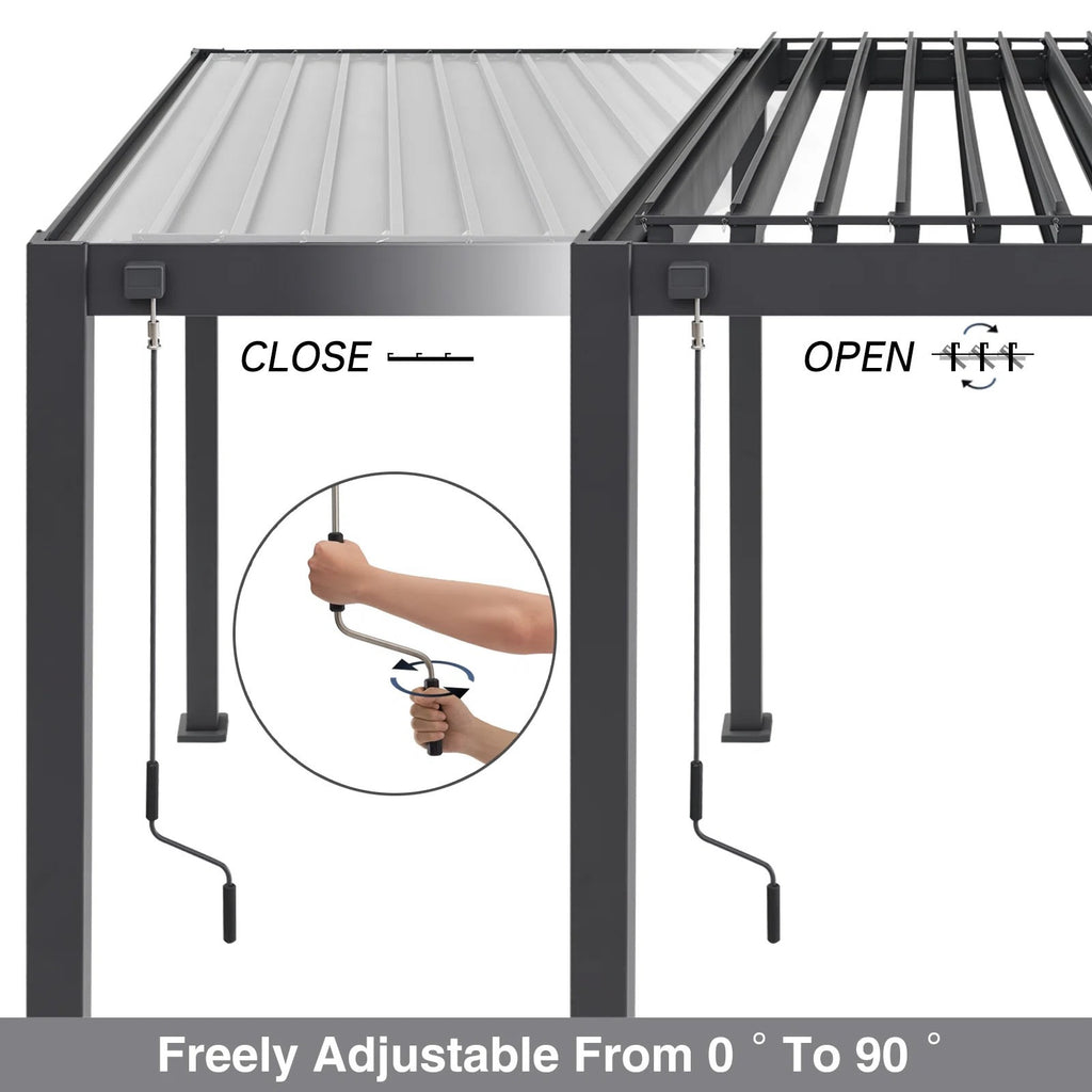 Louvred Charcoal Colour Pergola 3x3m with 3 Blinds Set - www.ezyliving.co.nz