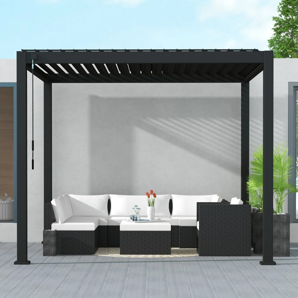 Louvred Pergola 3x3m Black Colour - www.ezyliving.co.nz