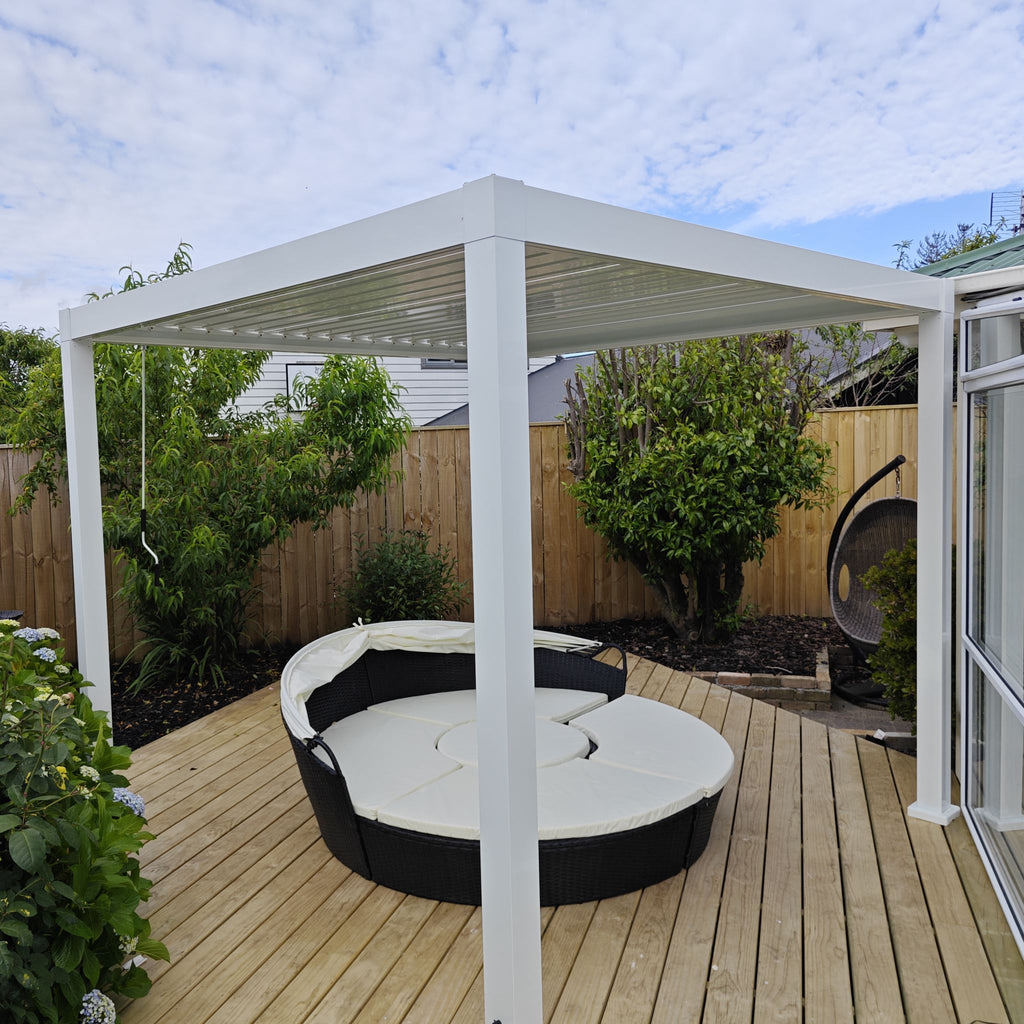 Louvred Pergola 3x3m White Colour - www.ezyliving.co.nz