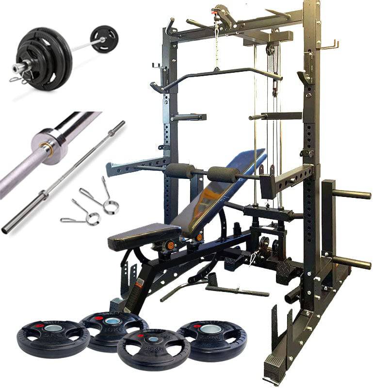 Squat rack with bar and plates online