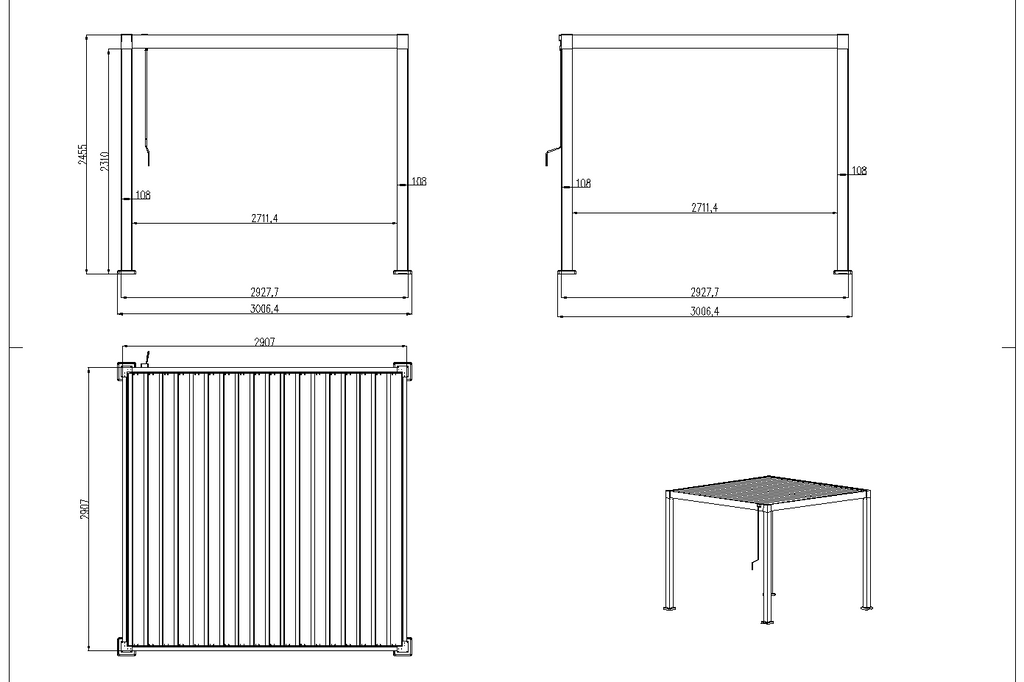 Louvred Pergola 3x3m Black Colour - www.ezyliving.co.nz